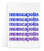 a towel with the words minneapolis in different colors