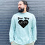 a man with a beard wearing a sweatshirt that says your city