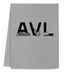 a gray towel with black letters and a picture of an elephant