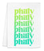 a tea towel with the words phily phily printed on it