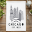 Chicago, IL Skyline - Dish Towels - White or Gray